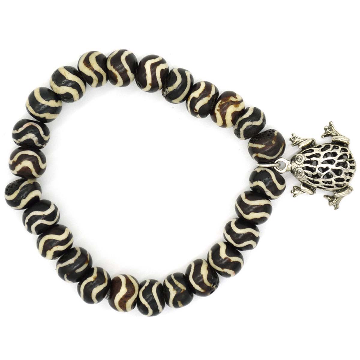 Bracelets in Bulk – Handmade Men’s Bracelet – Bone Beads & Frog Metal Sculpture – Wholesale Jewelry Collection